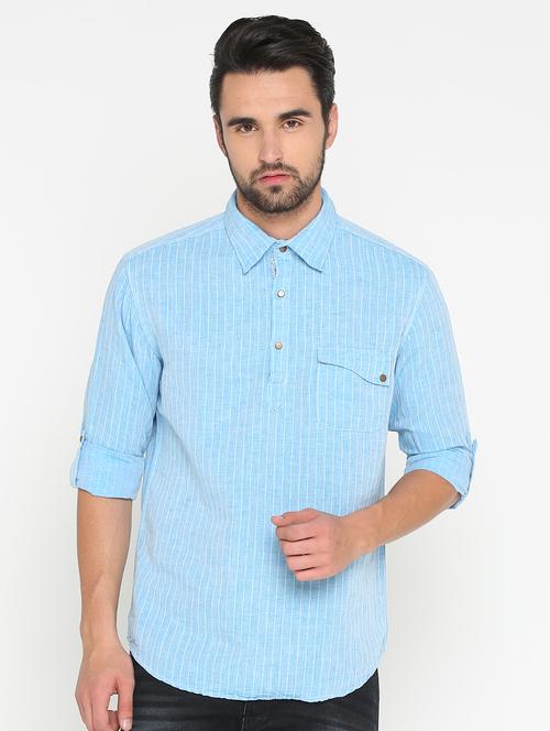 blue cotton short kurta - 15747381 - Very Small Image - 1