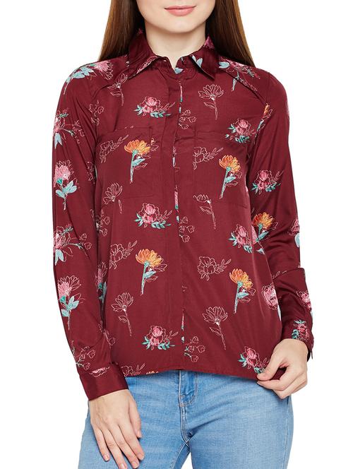 concealed placket floral asymmetric shirt - 15748839 - Very Small Image - 1