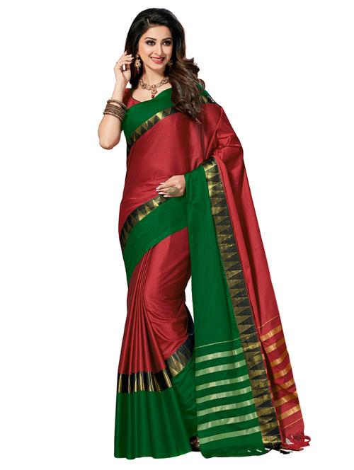 contrast temple border tussar saree with blouse - 15751611 - Very Small Image - 1