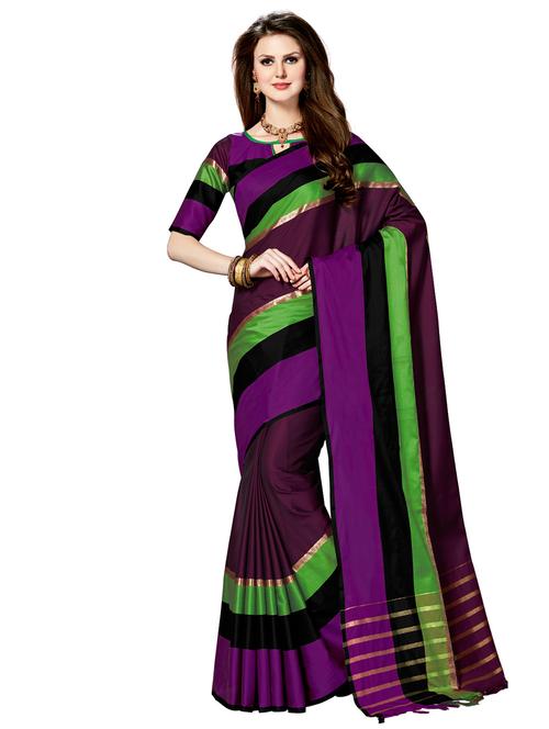 contrast striped border tussar saree with blouse - 15751619 - Very Small Image - 1