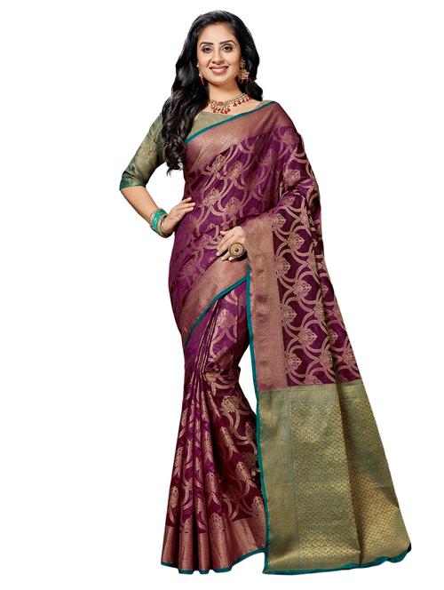 contrast zari pallu gadwal saree with blouse - 15751636 - Very Small Image - 1