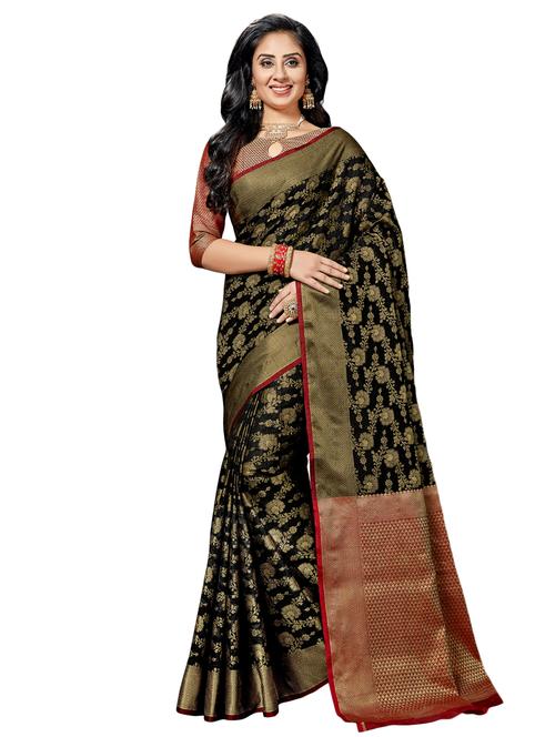 floral zari motif gadwal saree with blouse - 15751638 - Very Small Image - 1