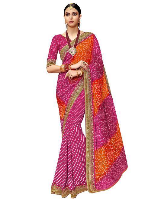 half & half bandhani saree with blouse - 15753007 - Very Small Image - 1