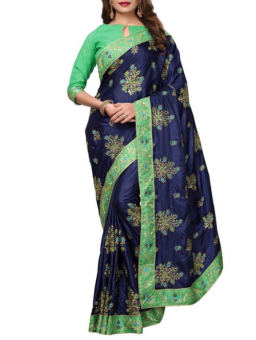contrast border floral embroidered saree with blouse - 15753270 - Very Small Image - 1