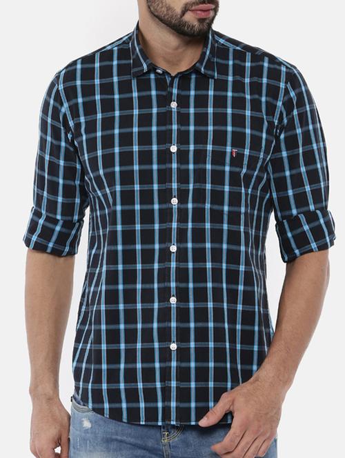 navy blue windowpane checkered casual shirt - 15754369 - Very Small Image - 1