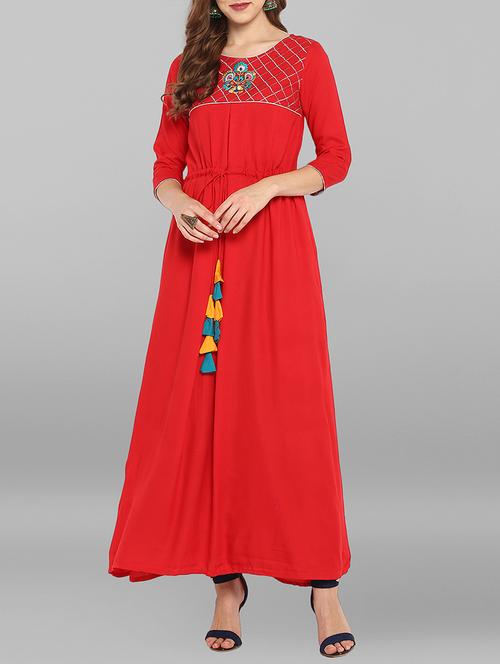 embroidered a-line kurta - 15754404 - Very Small Image - 1