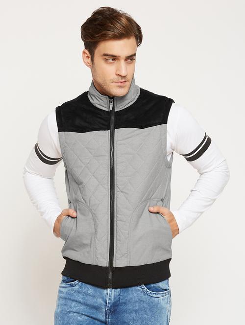 grey color block quilted jacket - 15754409 - Very Small Image - 1