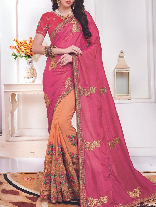 half & half embroidered saree with blouse - 15755160 - Very Small Image - 1