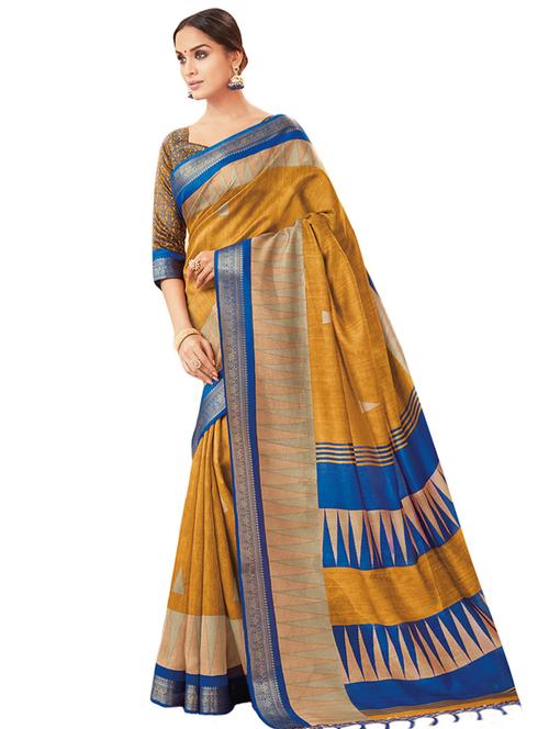 temple bordered printed saree with blouse - 15755206 - Very Small Image - 1
