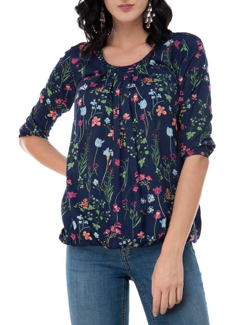 pleat detail floral blouson top - 15757408 - Very Small Image - 1