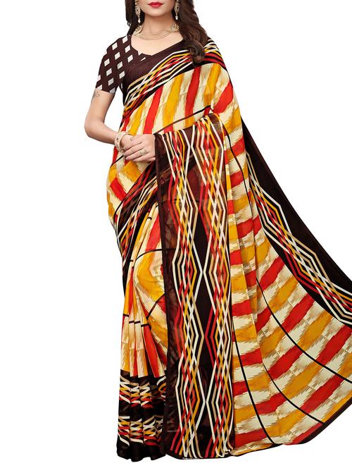 abstract printed saree with blouse - 15757434 - Very Small Image - 1