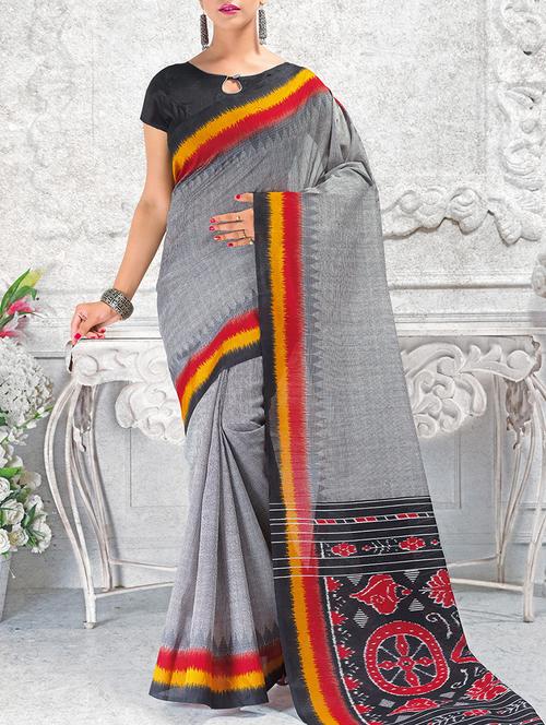 contrast printed border saree with blouse - 15757464 - Very Small Image - 1