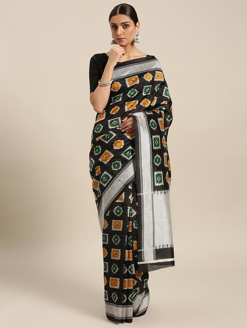 ikat black saree with blouse - 15757473 - Very Small Image - 1