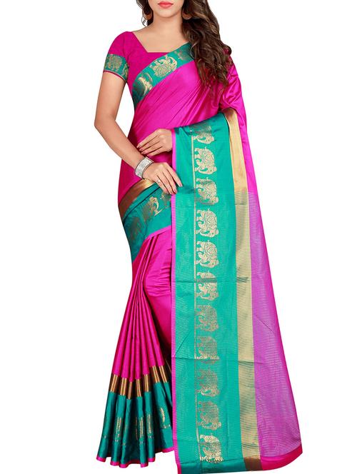 contrast conversational zari border saree with blouse - 15757481 - Very Small Image - 1