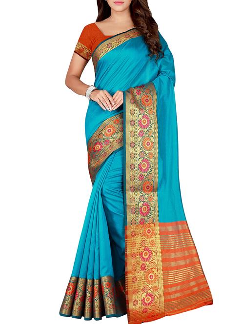 floral zari border saree with blouse - 15757516 - Very Small Image - 1