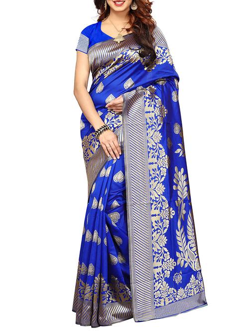 zari motif royal blue banarasi saree with blouse - 15758028 - Very Small Image - 1
