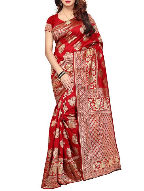 floral zari motif banarasi saree with blouse - 15758031 - Very Small Image - 1