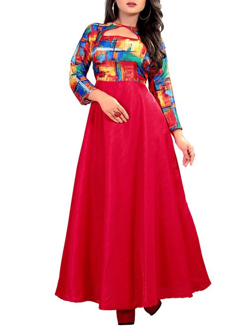 Printed yoke flared gown - 15758050 - Very Small Image - 1
