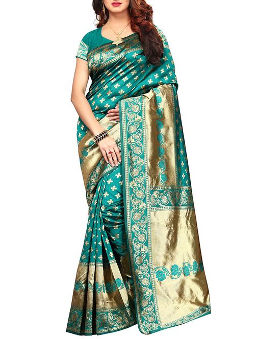 floral zari motif banarasi saree with blouse - 15758152 - Very Small Image - 1