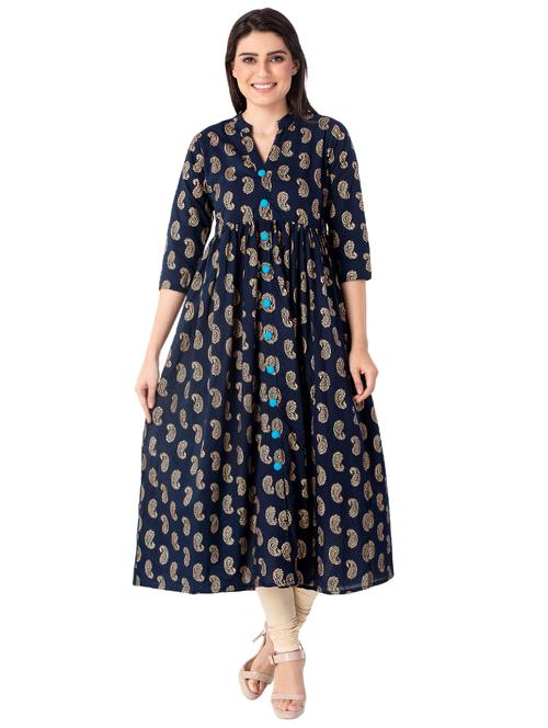 Flared foil print kurta - 15758281 - Very Small Image - 1