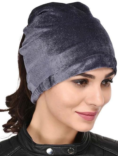 grey velvet winter beanie - 15759110 - Very Small Image - 1