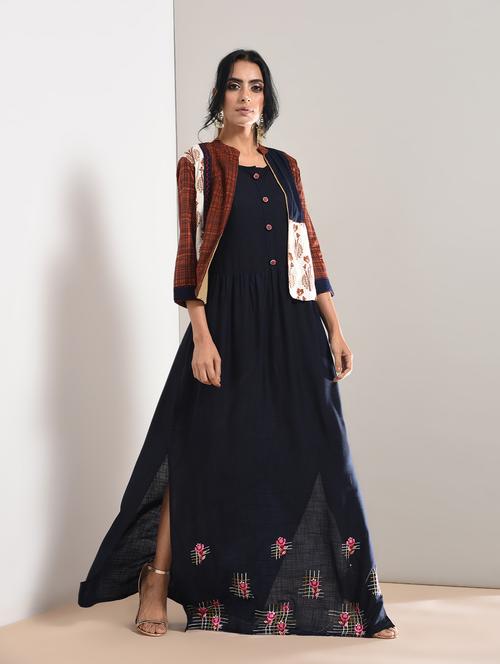 embroidered slit kurta with jacket - 15760014 - Very Small Image - 1