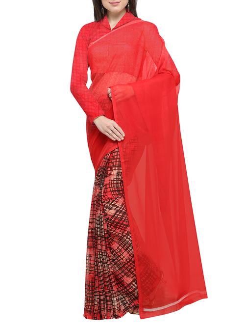 half and half abstract printed saree with blouse - 15761929 - Very Small Image - 1