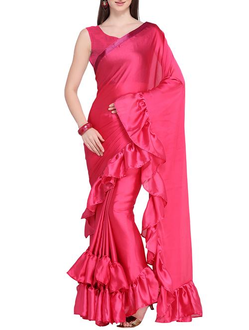 ruffled border solid saree with blouse - 15763410 - Very Small Image - 1