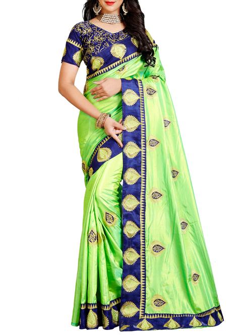 contrast border embroidered saree with blouse - 15764195 - Very Small Image - 1