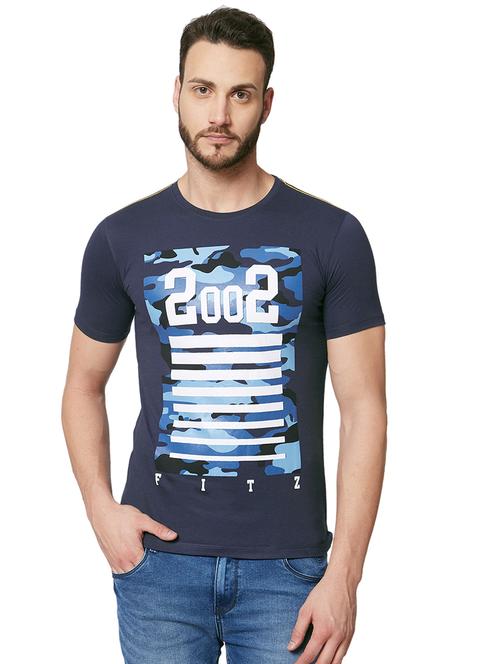 navy blue front print t-shirt - 15765165 - Very Small Image - 1