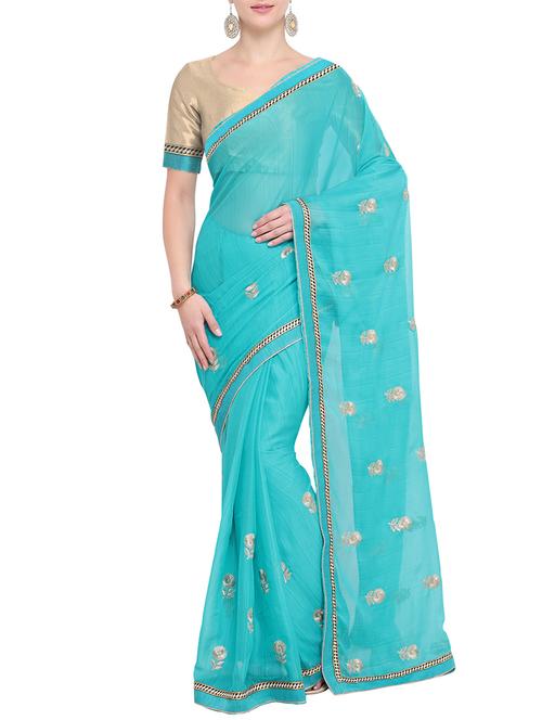 floral motif embroidered saree with blouse - 15765421 - Very Small Image - 1
