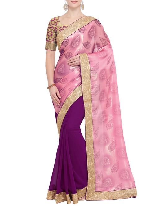 half and half printed saree with blouse - 15765427 - Very Small Image - 1