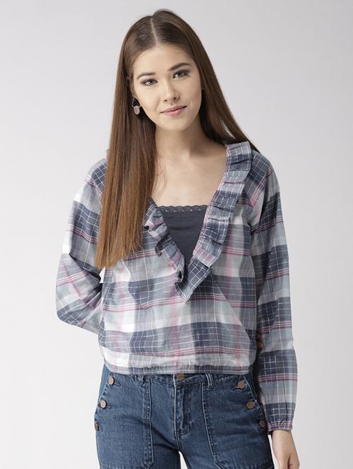 ruffle trim checkered top - 15766003 - Very Small Image - 1
