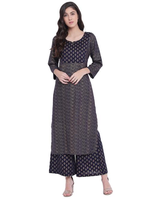blue rayon kurta palazzo  set - 15767584 - Very Small Image - 1