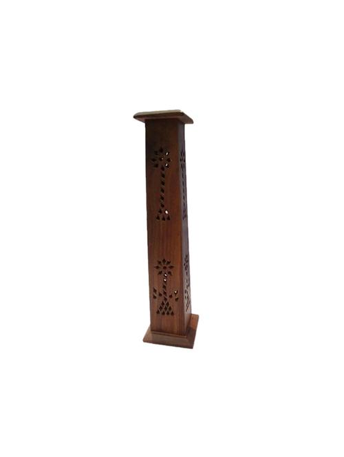 desi karigar wooden sheesham square tower shaped incense stick holder cum dhoop holder - 15767934 - Very Small Image - 1