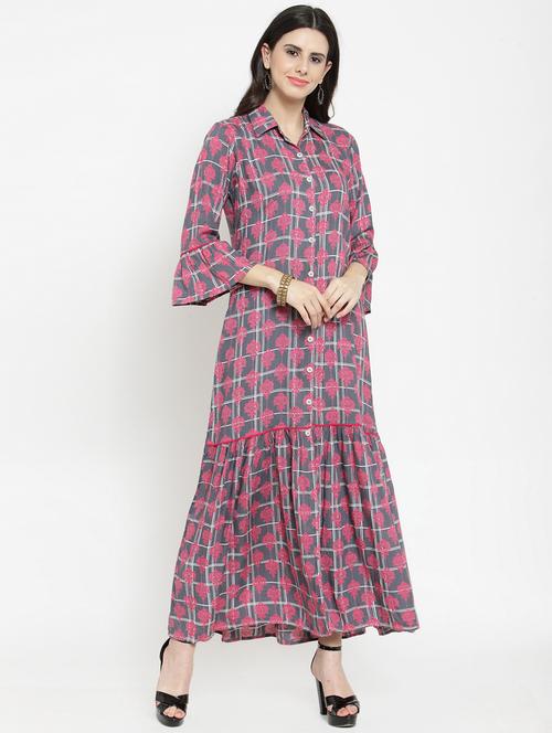 printed tiered bell sleeves dress - 15769165 - Very Small Image - 1