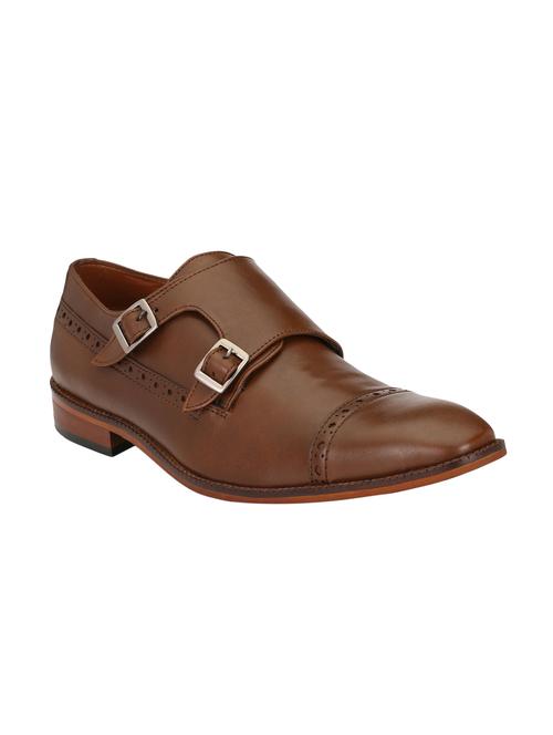 tan leather slip on monk straps - 15769647 - Very Small Image - 1