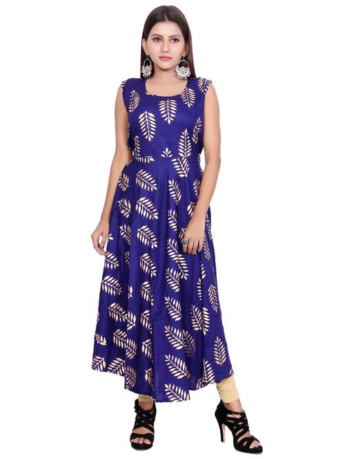 foil print flared kurta - 15770868 - Very Small Image - 1