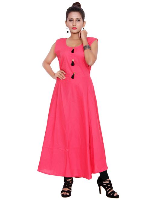 a-line solid kurta with tassels - 15770871 - Very Small Image - 1