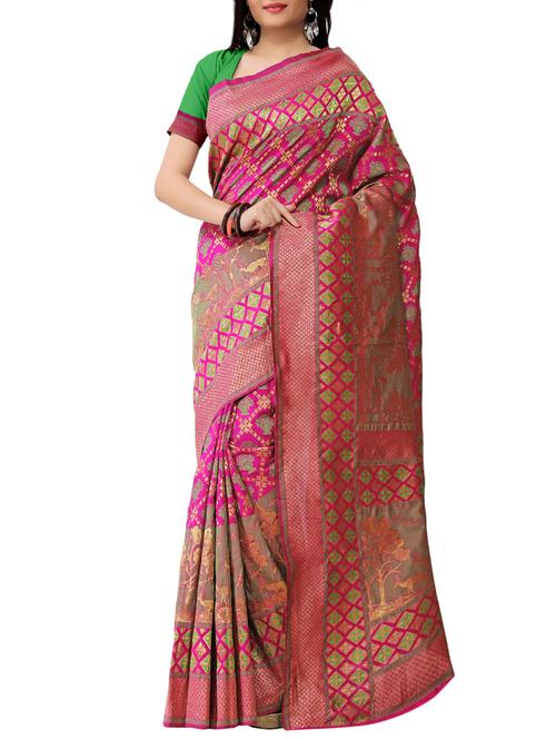 ethnic motif self design saree with blouse - 15771088 - Very Small Image - 1