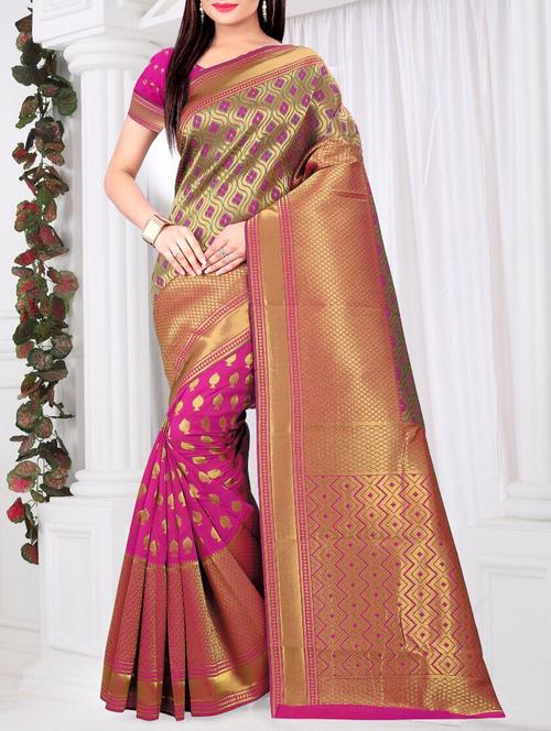 half and half ethnic motif self design saree - 15771096 - Very Small Image - 1