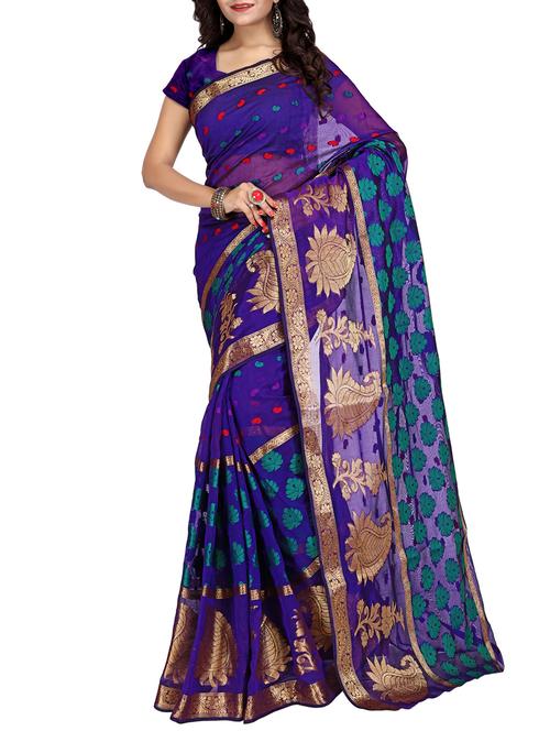 ethnic motif self design saree with blouse - 15771190 - Very Small Image - 1