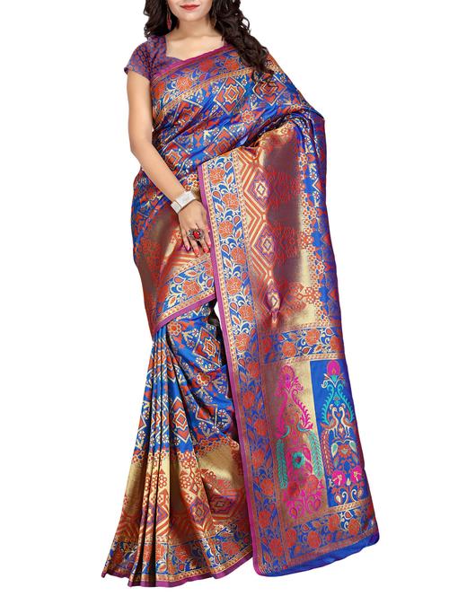 ethnic motif self design saree - 15771196 - Very Small Image - 1