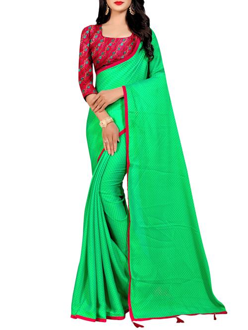 checkered contrast border saree with blouse - 15771391 - Very Small Image - 1