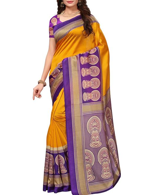 contrast border printed mysore silk saree with blouse - 15771557 - Very Small Image - 1