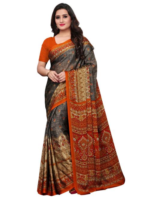 contrast border ethnic motif printed saree with blouse - 15771898 - Very Small Image - 1