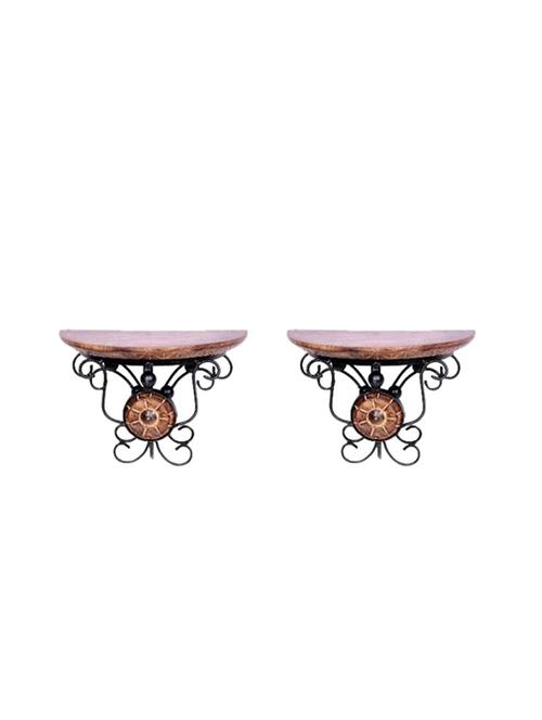 desi karigar brown wooden handmade wall shelves (set of 2) - 15772350 - Very Small Image - 1