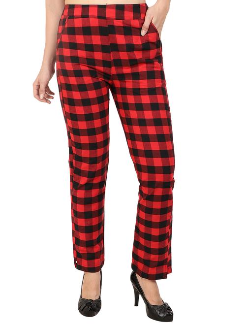 high waist checkered flat front trouser - 15775286 - Very Small Image - 1