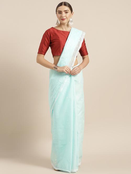 self design chikankari saree with blouse - 15775362 - Very Small Image - 1