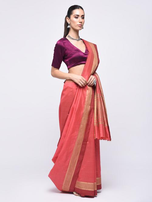 zari work striped border solid saree with blouse - 15775389 - Very Small Image - 1